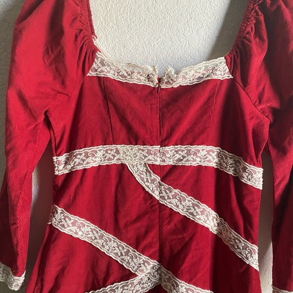 Free People Tennley Red Milkmade Coquette Corduroy Whimsigoth Lace Mini Dress XS - Picture 12 of 16